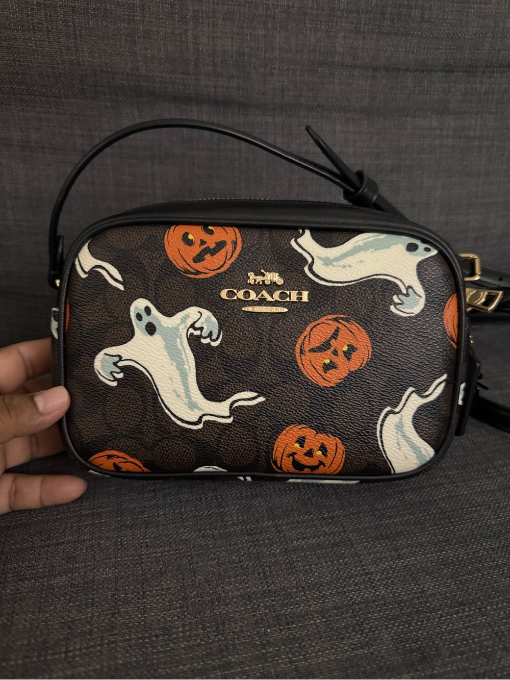 Coach Brown Halloween Ghost & Pumpkin Crossbody Bag